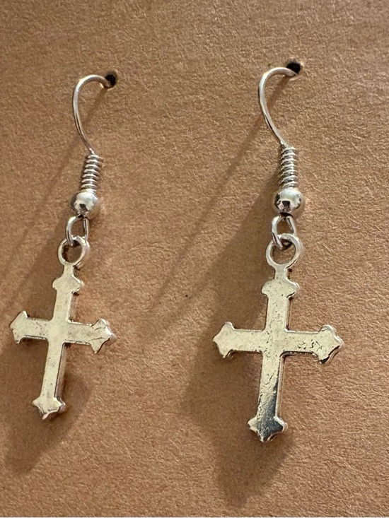 Jewelry - Silver Cross Drop Earrings - Dainty Religious Charm